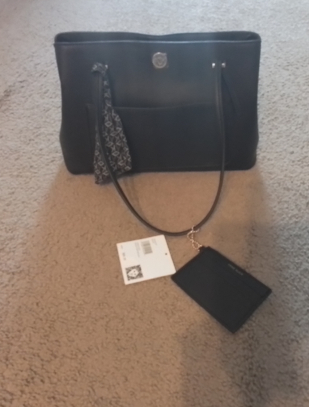 Anne Klein Black Tote with Detachable Card Pouch